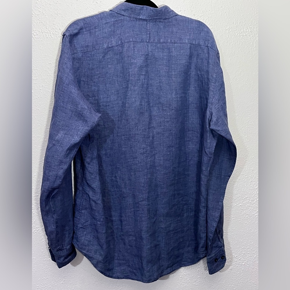 Banana Republic Shirt Men Large 100% Linen Button Down Blue Camden Fit Nautical - Picture 2 of 4
